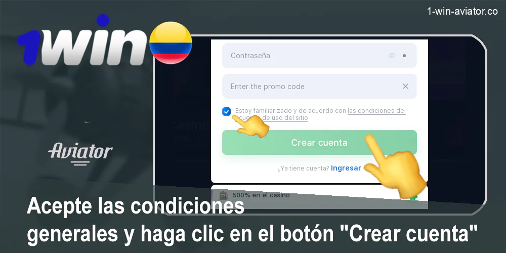 Confirmar el registro de la cuenta personal en 1Win